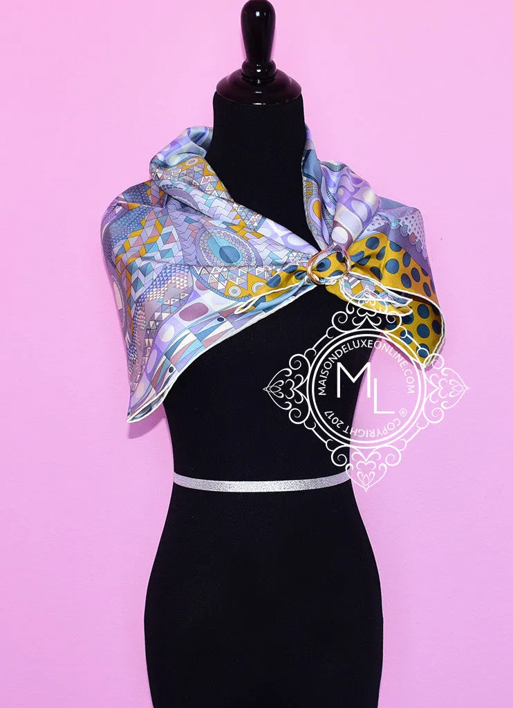 Hermes Purple Jaune Twill Silk 90 cm Les Ailes de la Soie Scarf