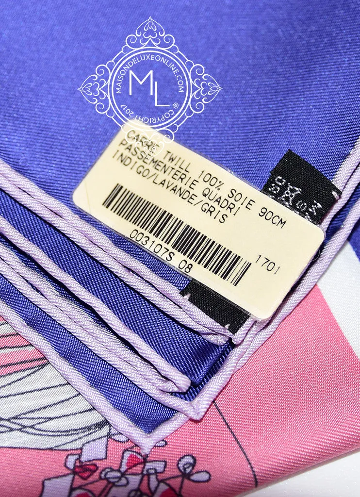 Hermes Purple Pink Twill Silk 90 cm Passementerie Quadri Scarf