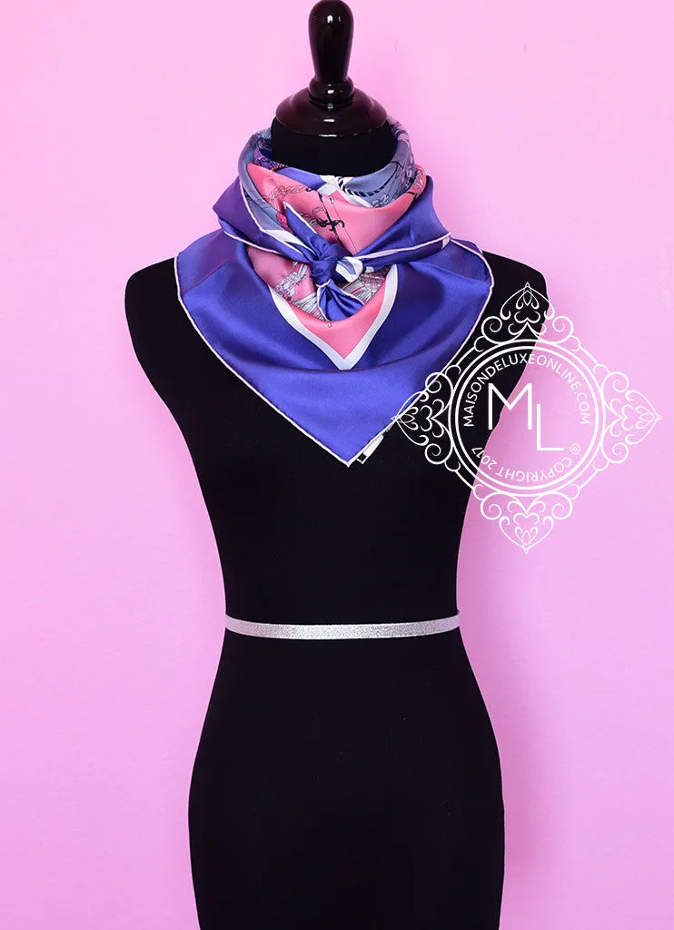 Hermes Purple Pink Twill Silk 90 cm Passementerie Quadri Scarf