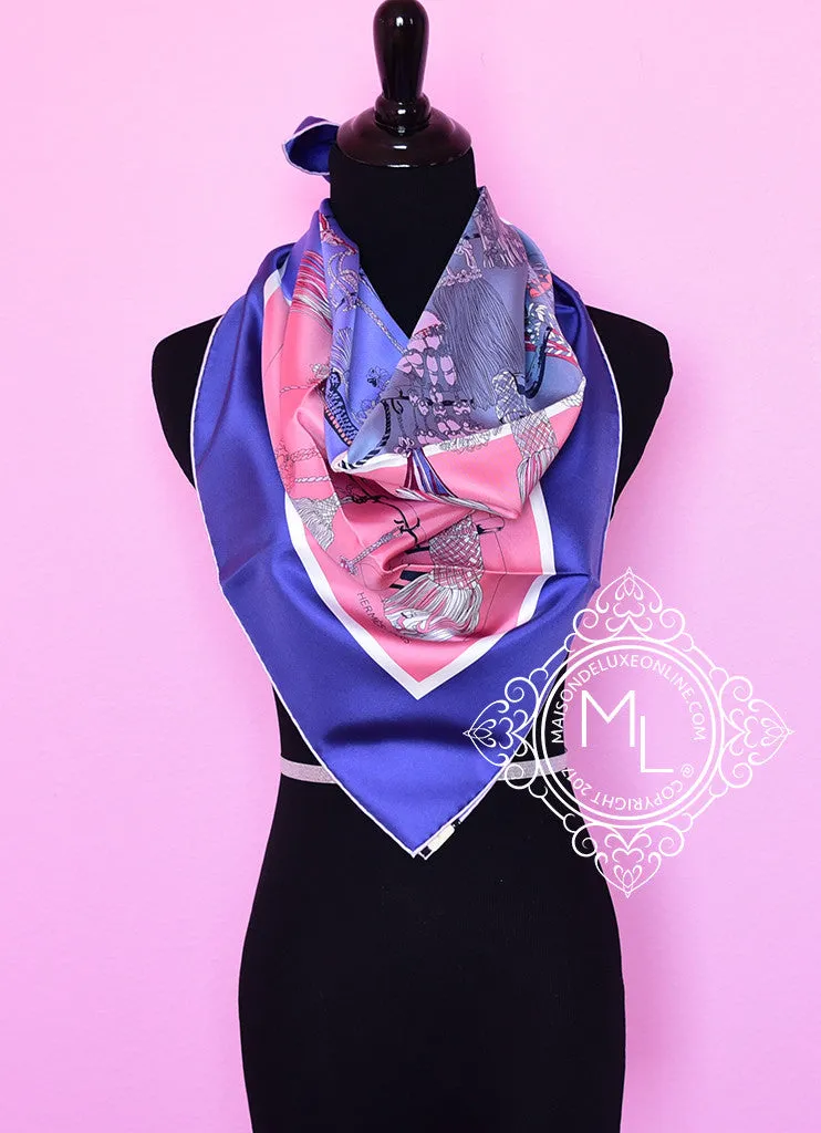 Hermes Purple Pink Twill Silk 90 cm Passementerie Quadri Scarf