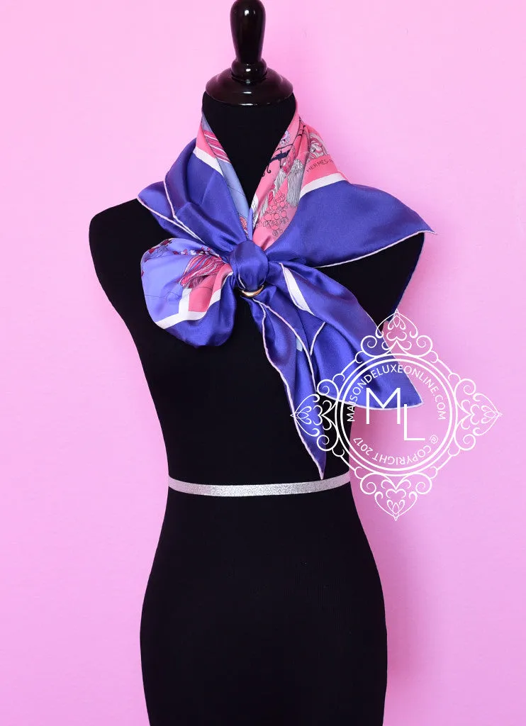 Hermes Purple Pink Twill Silk 90 cm Passementerie Quadri Scarf