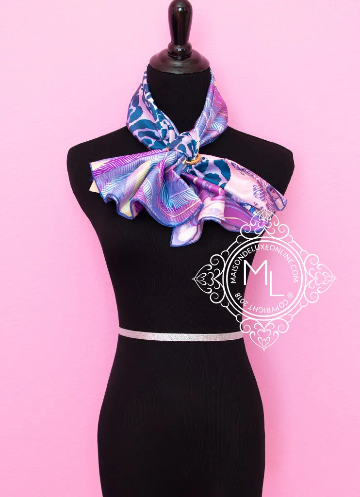 Hermes Purple Twill Silk 90 cm Jaguar Quetzal Scarf