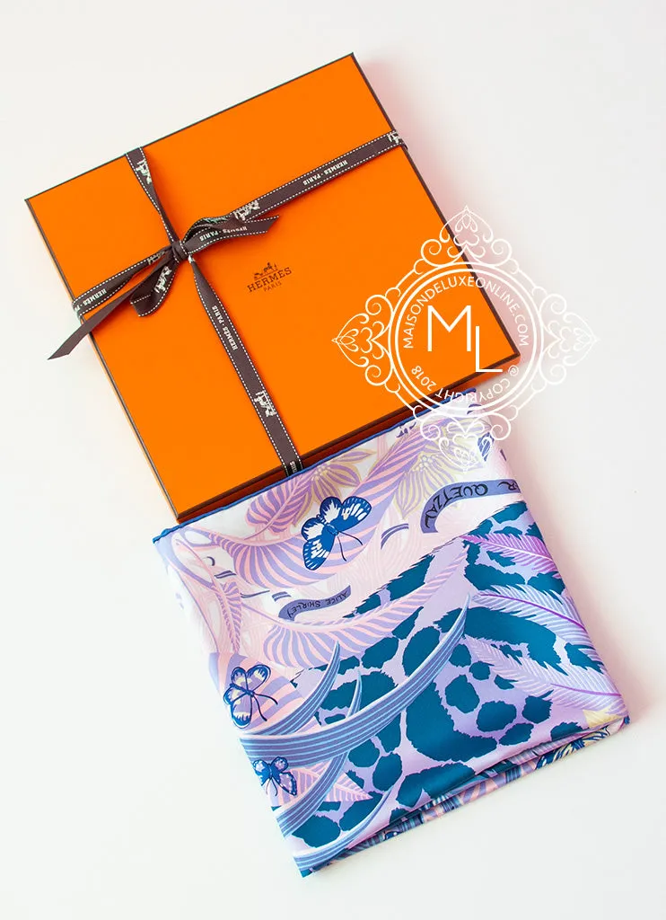 Hermes Purple Twill Silk 90 cm Jaguar Quetzal Scarf