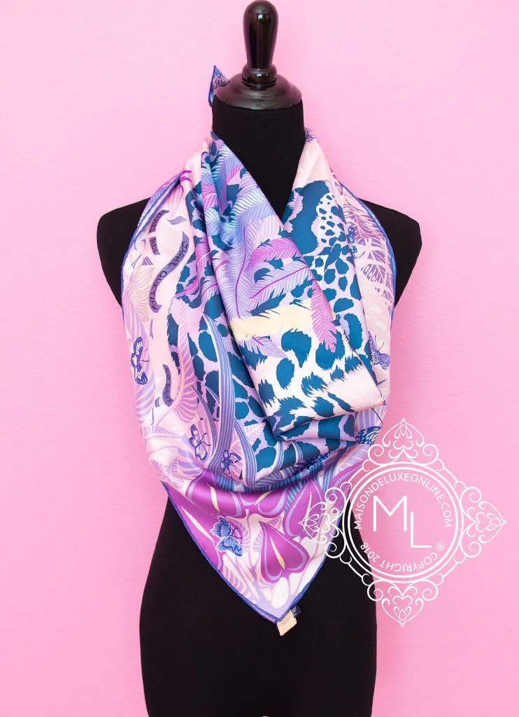 Hermes Purple Twill Silk 90 cm Jaguar Quetzal Scarf