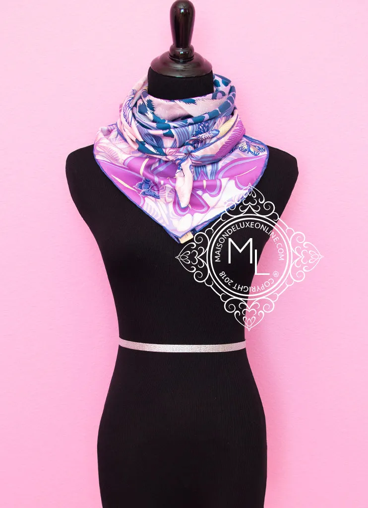 Hermes Purple Twill Silk 90 cm Jaguar Quetzal Scarf