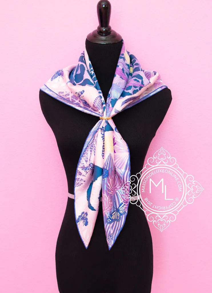 Hermes Purple Twill Silk 90 cm Jaguar Quetzal Scarf