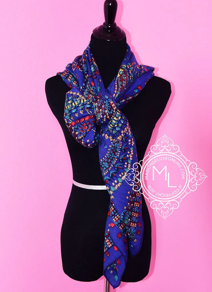 Hermes "Parures des Maharajas" Iris Cashmere 140 GM Shawl Scarf