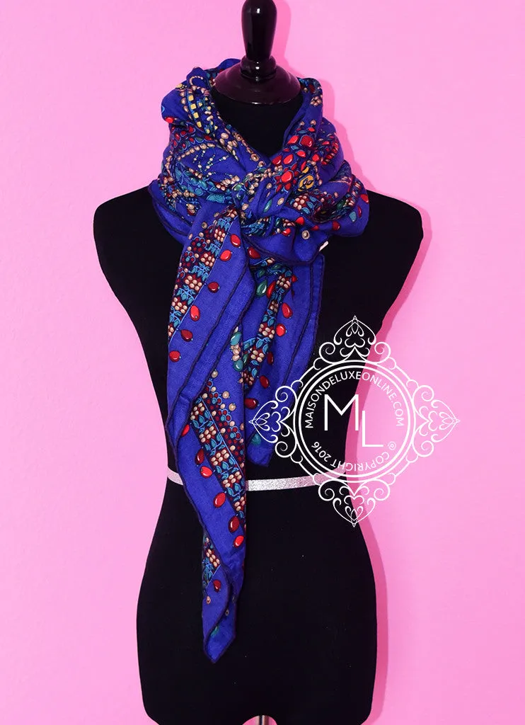 Hermes "Parures des Maharajas" Iris Cashmere 140 GM Shawl Scarf