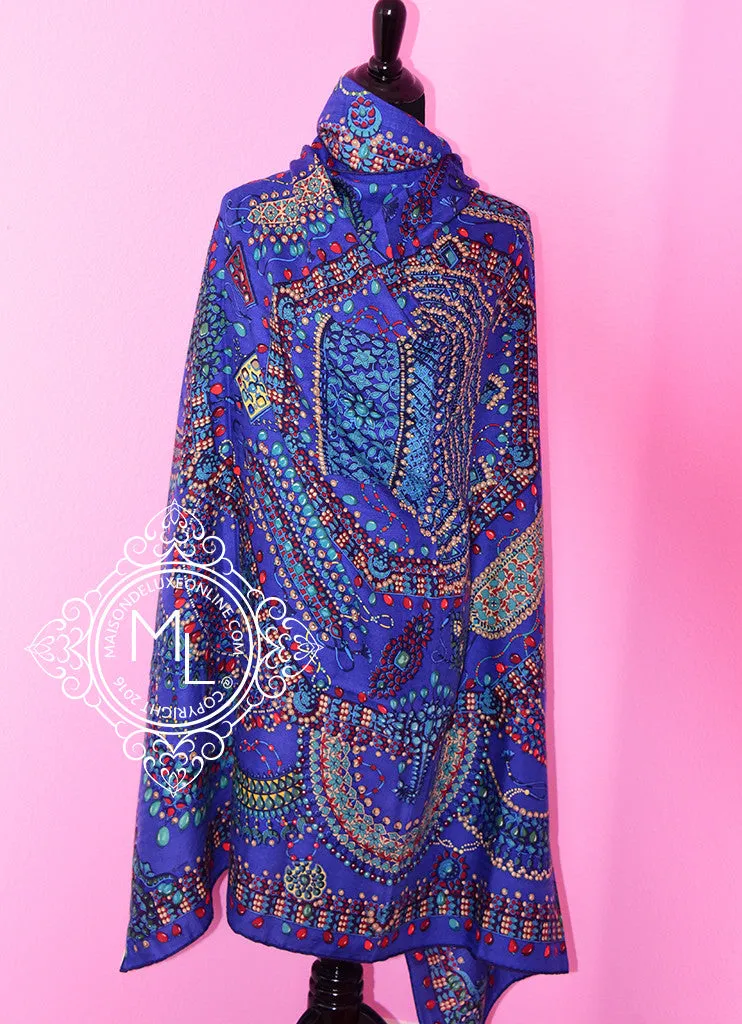 Hermes "Parures des Maharajas" Iris Cashmere 140 GM Shawl Scarf