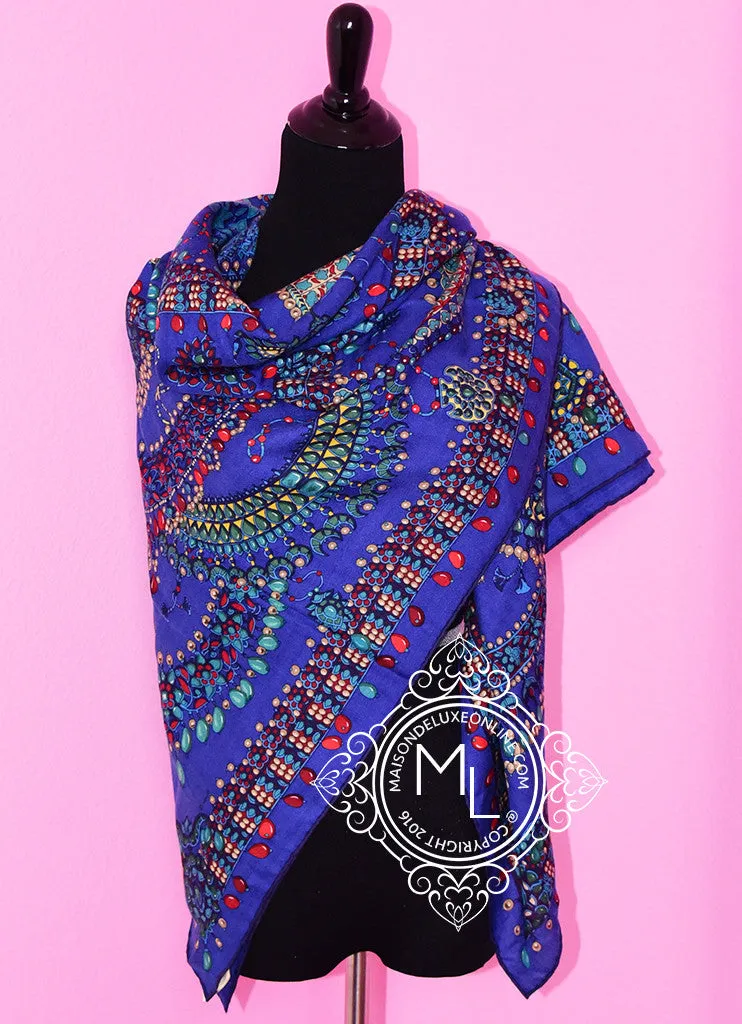 Hermes "Parures des Maharajas" Iris Cashmere 140 GM Shawl Scarf