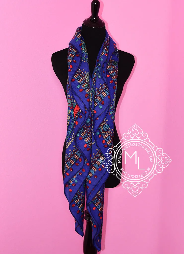 Hermes "Parures des Maharajas" Iris Cashmere 140 GM Shawl Scarf