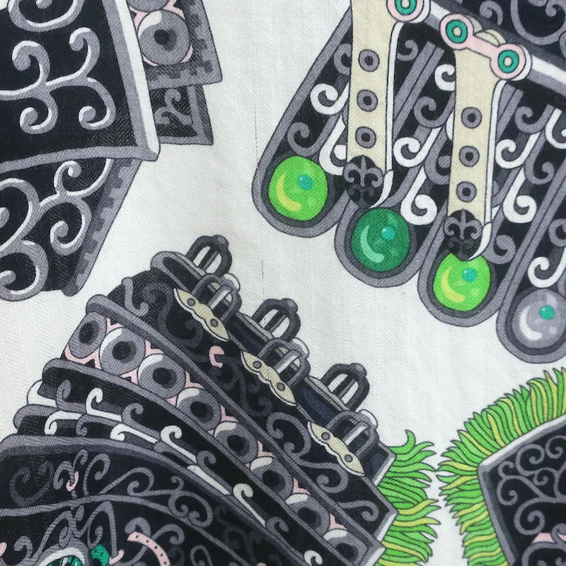 Hermes Sous L'Egide de Mars 140cm Cashmere-Silk Shawl Scarf Cream/Green