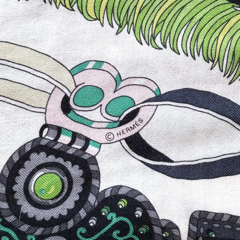 Hermes Sous L'Egide de Mars 140cm Cashmere-Silk Shawl Scarf Cream/Green