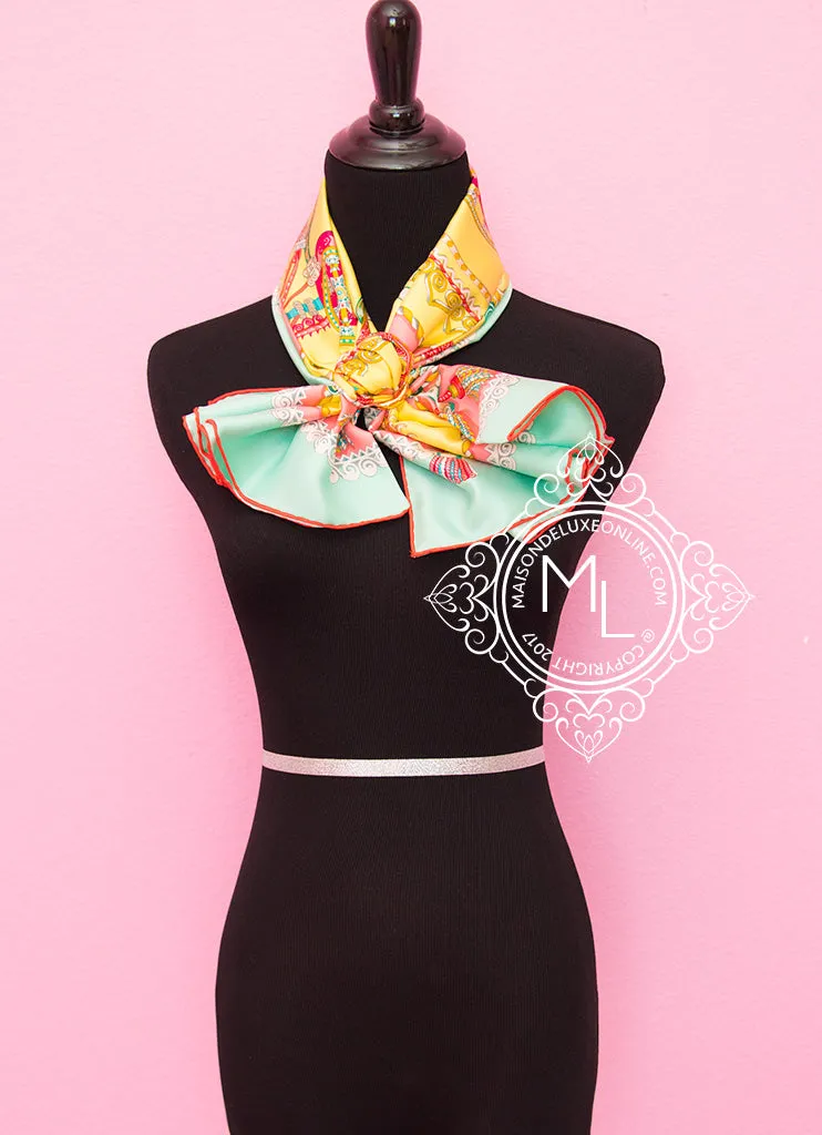 Hermes Yellow Green Twill Silk 90 cm Paperoles Scarf
