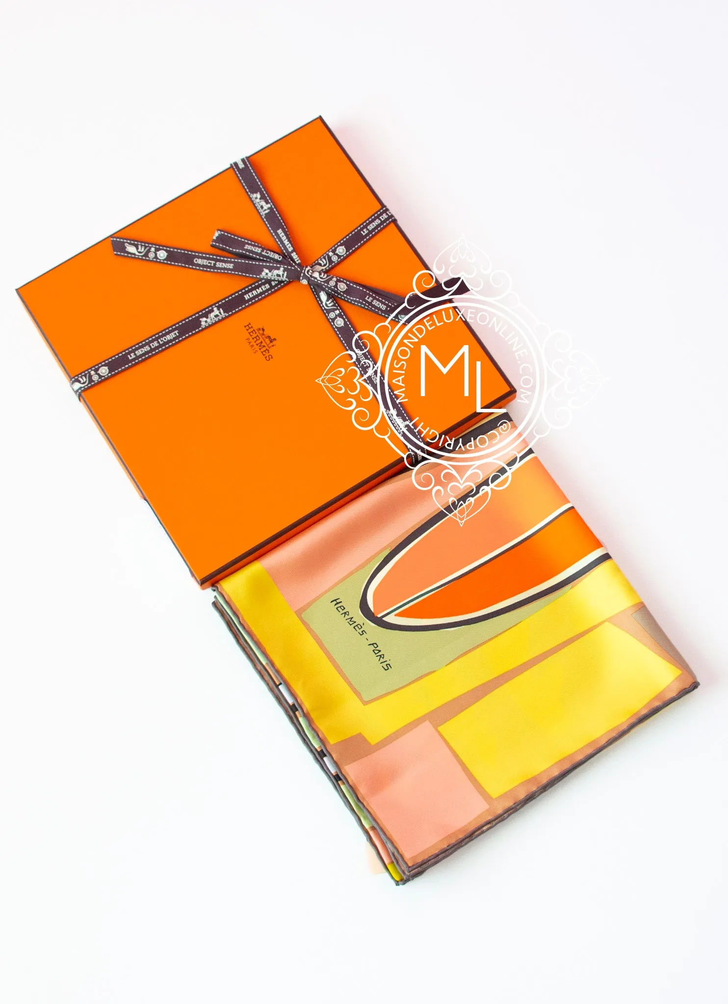 Hermes Yellow Twill Silk 90 cm Sea Surf and Fun Scarf