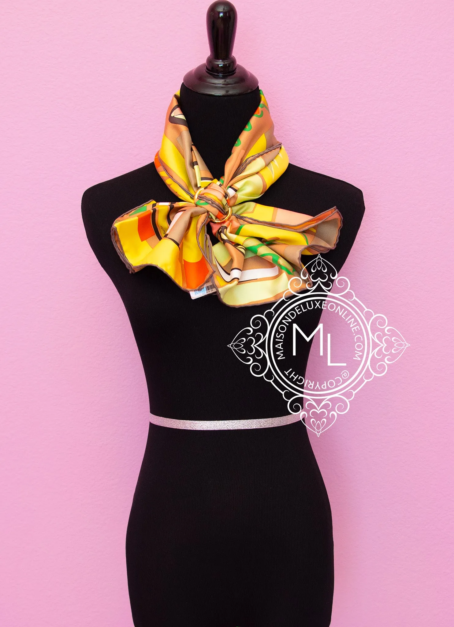 Hermes Yellow Twill Silk 90 cm Sea Surf and Fun Scarf