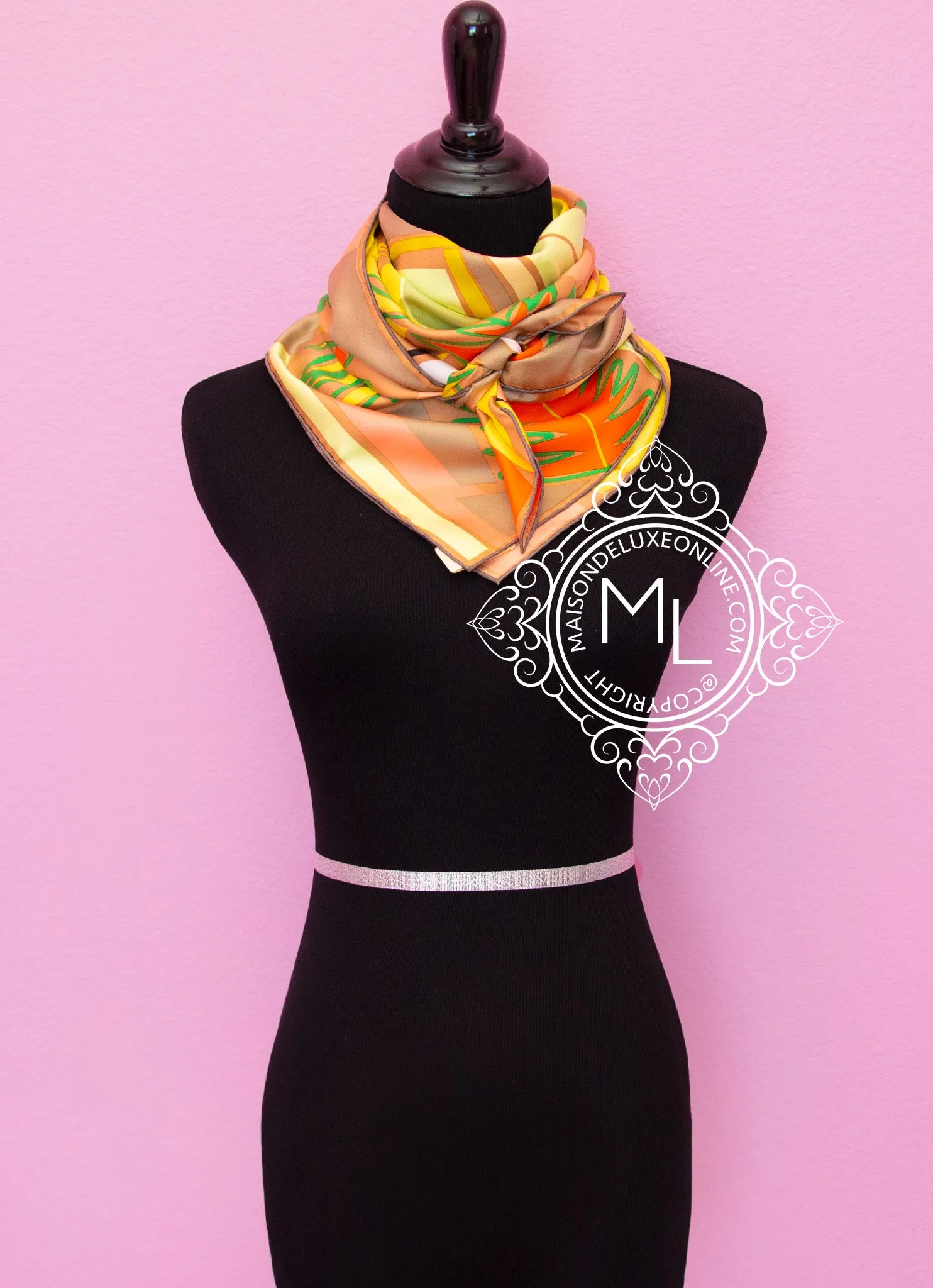 Hermes Yellow Twill Silk 90 cm Sea Surf and Fun Scarf