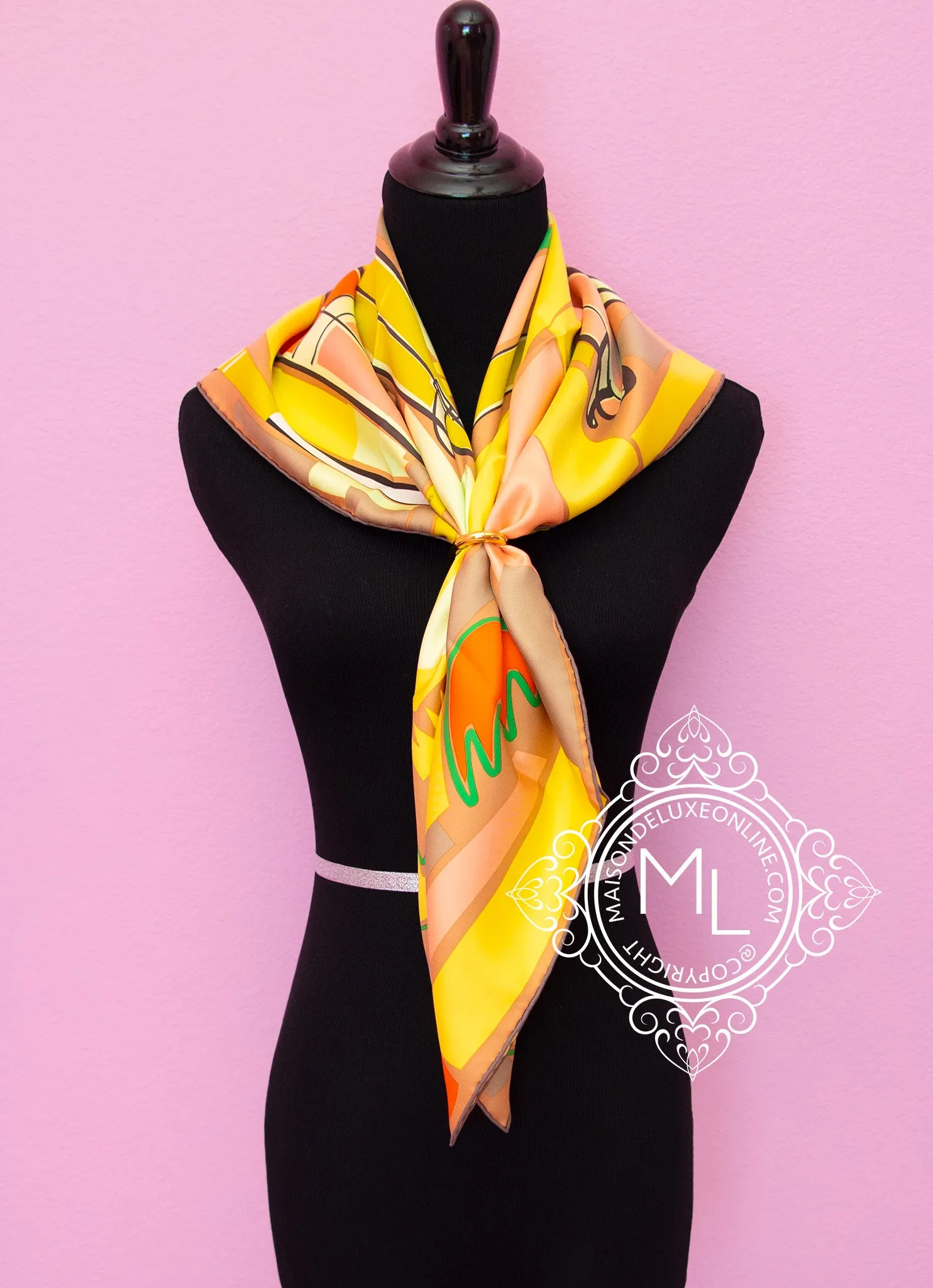 Hermes Yellow Twill Silk 90 cm Sea Surf and Fun Scarf