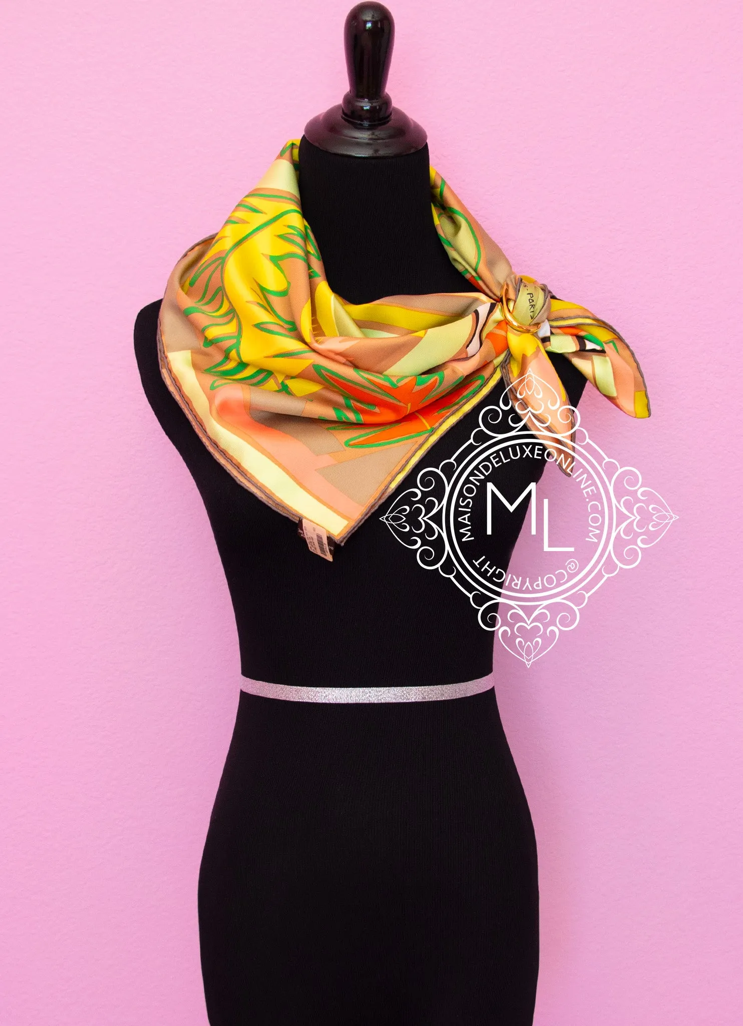 Hermes Yellow Twill Silk 90 cm Sea Surf and Fun Scarf