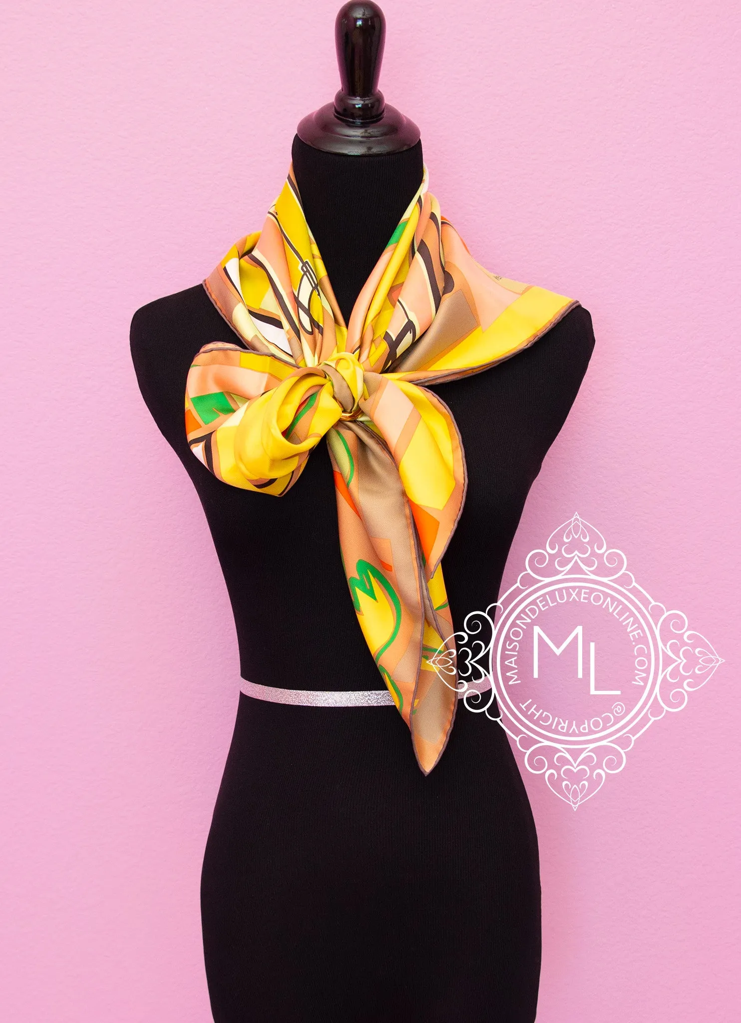 Hermes Yellow Twill Silk 90 cm Sea Surf and Fun Scarf