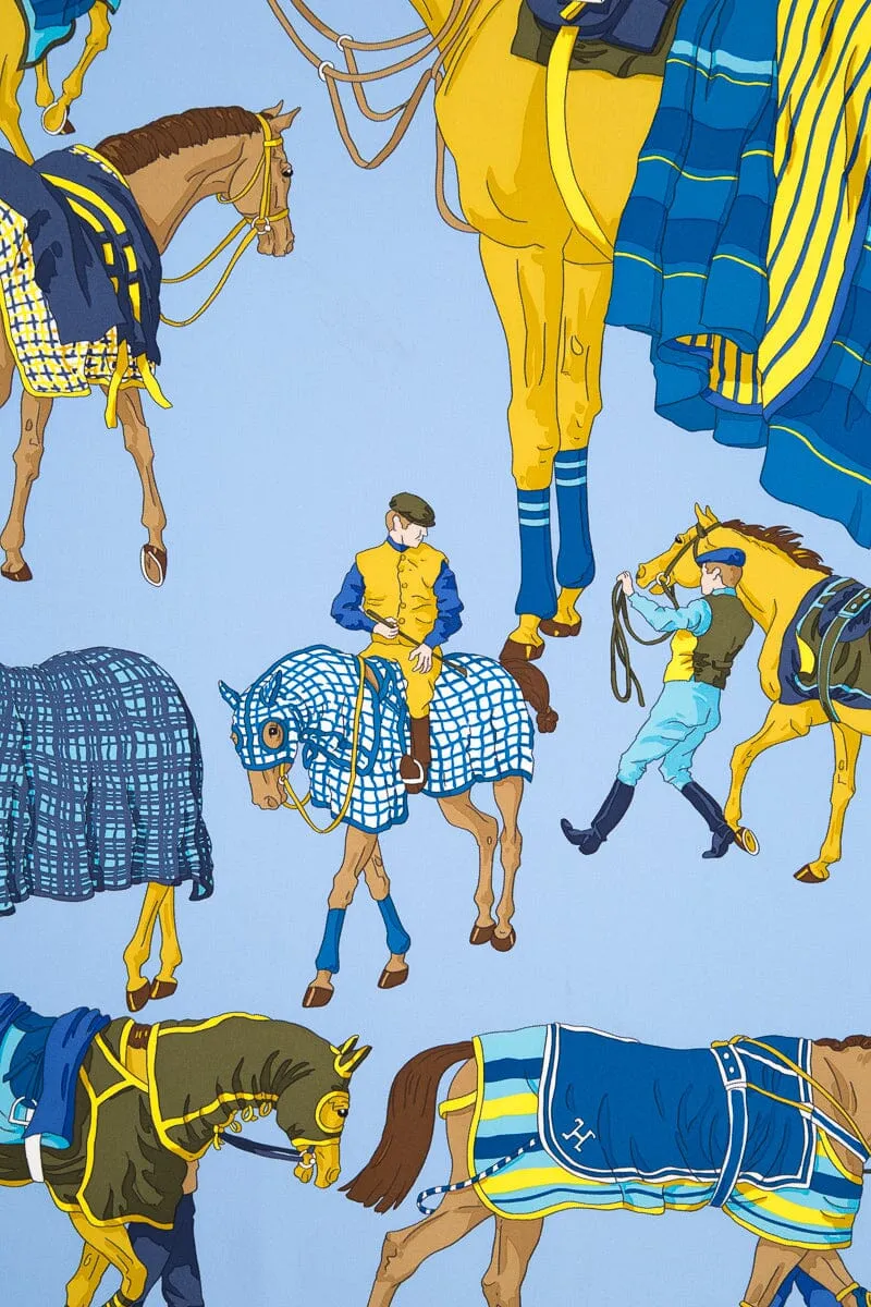 Hermès Blue Ronds de Marche Printed Silk Scarf 90 cm