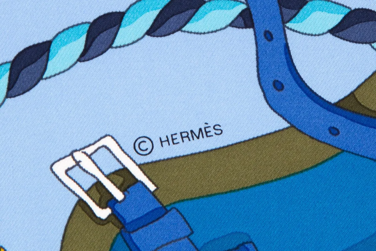 Hermès Blue Ronds de Marche Printed Silk Scarf 90 cm