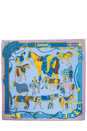 Hermès Blue Ronds de Marche Printed Silk Scarf 90 cm