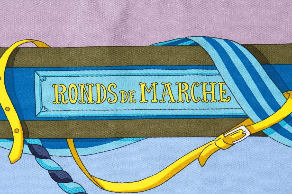Hermès Blue Ronds de Marche Printed Silk Scarf 90 cm