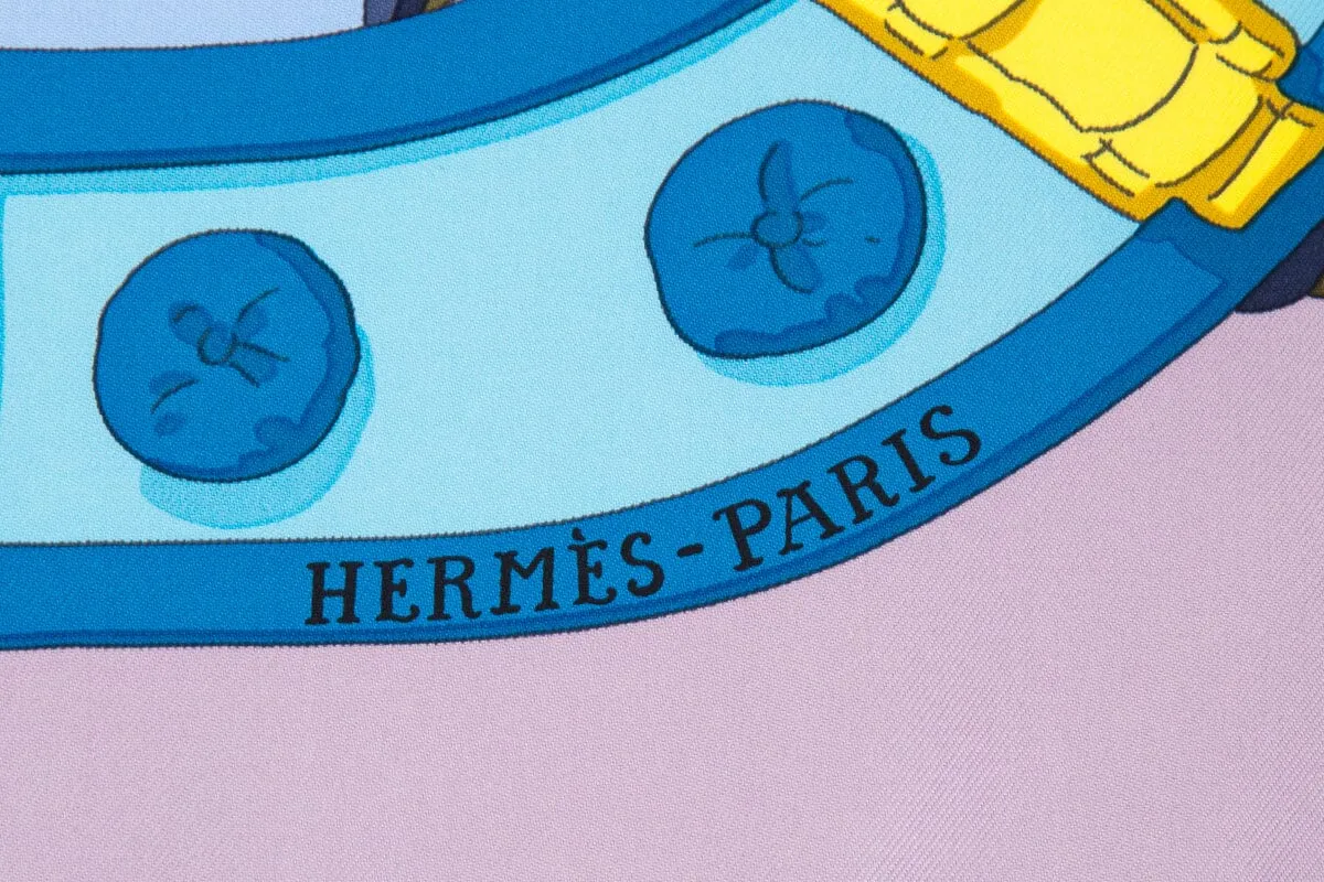 Hermès Blue Ronds de Marche Printed Silk Scarf 90 cm