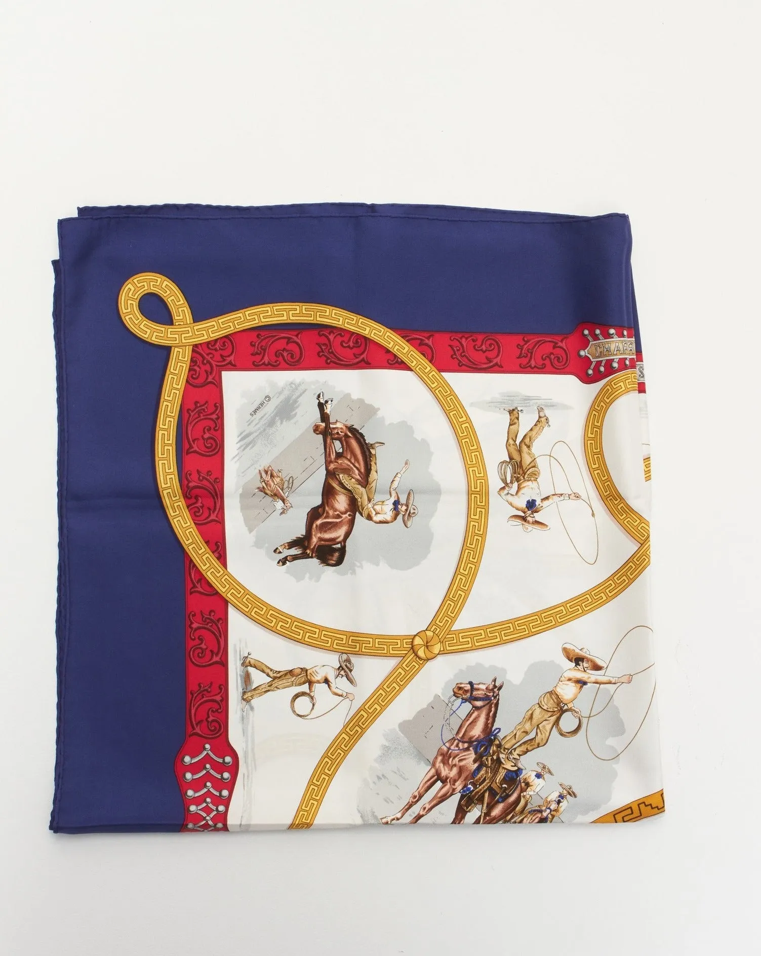 Hermès Royal Blue & White Equestrian 90CM Silk Scarf