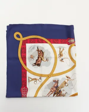 Hermès Royal Blue & White Equestrian 90CM Silk Scarf