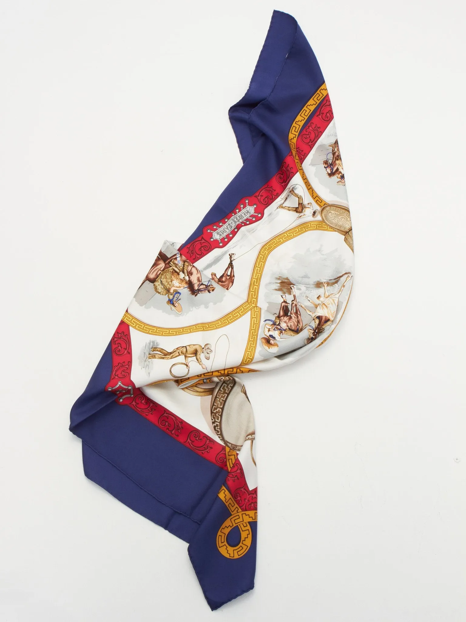 Hermès Royal Blue & White Equestrian 90CM Silk Scarf