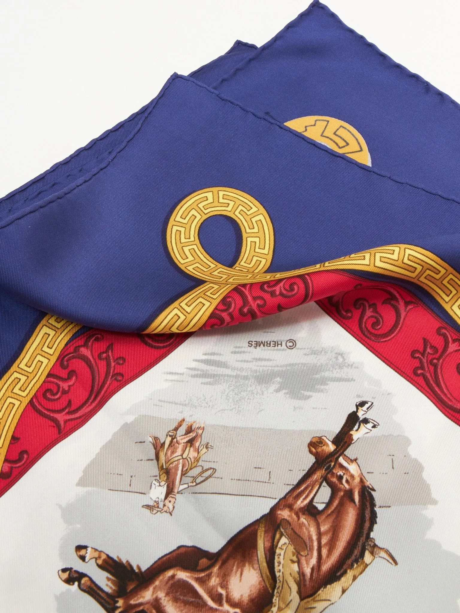 Hermès Royal Blue & White Equestrian 90CM Silk Scarf