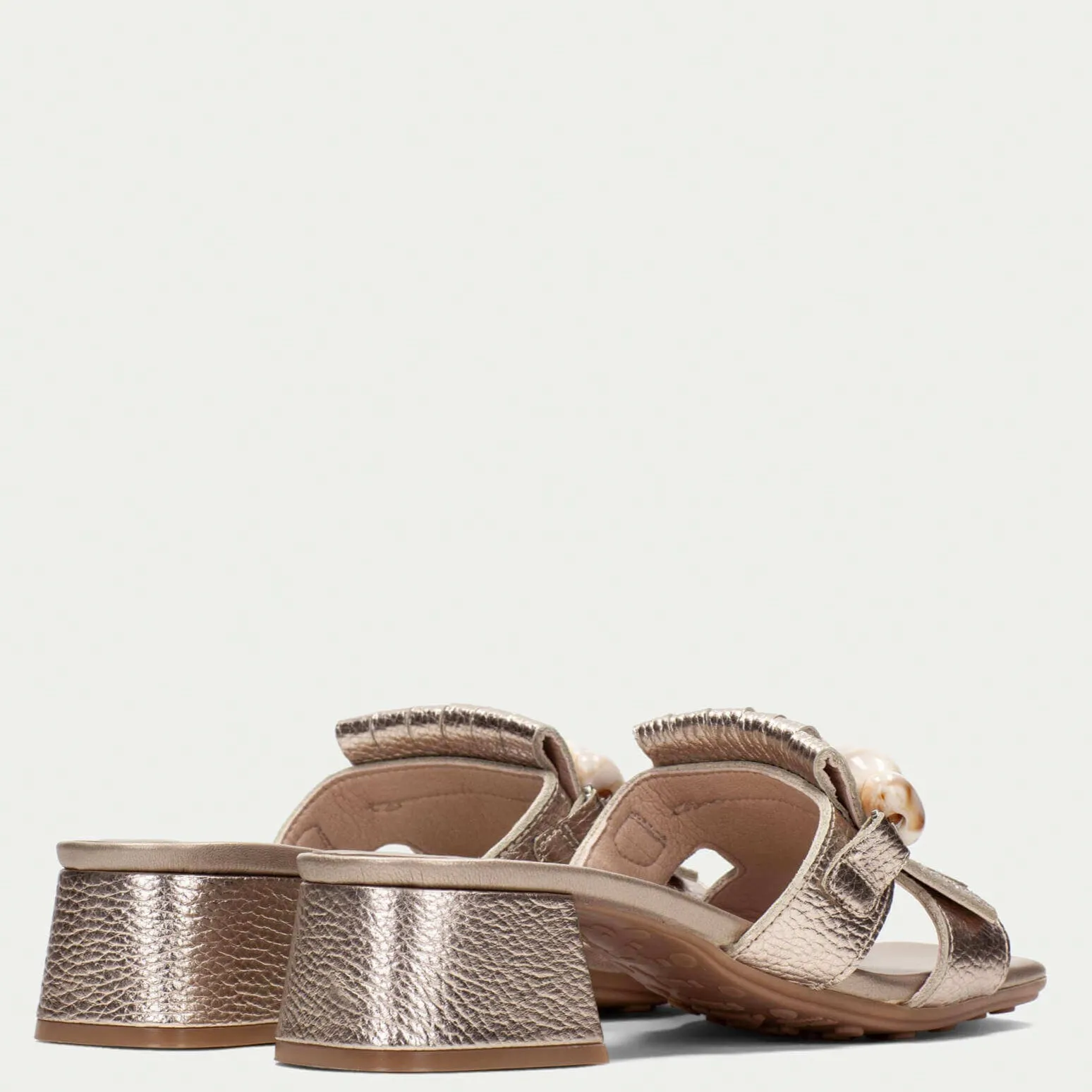 Hispanitas Champagne Leather Small Heeled Mule Sandals