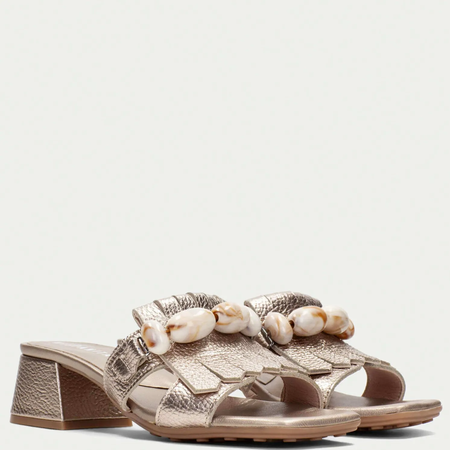 Hispanitas Champagne Leather Small Heeled Mule Sandals