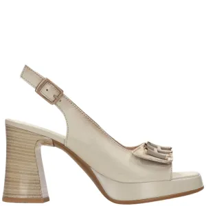 Hispanitas Cream Leather Platform Sling Back Sandals