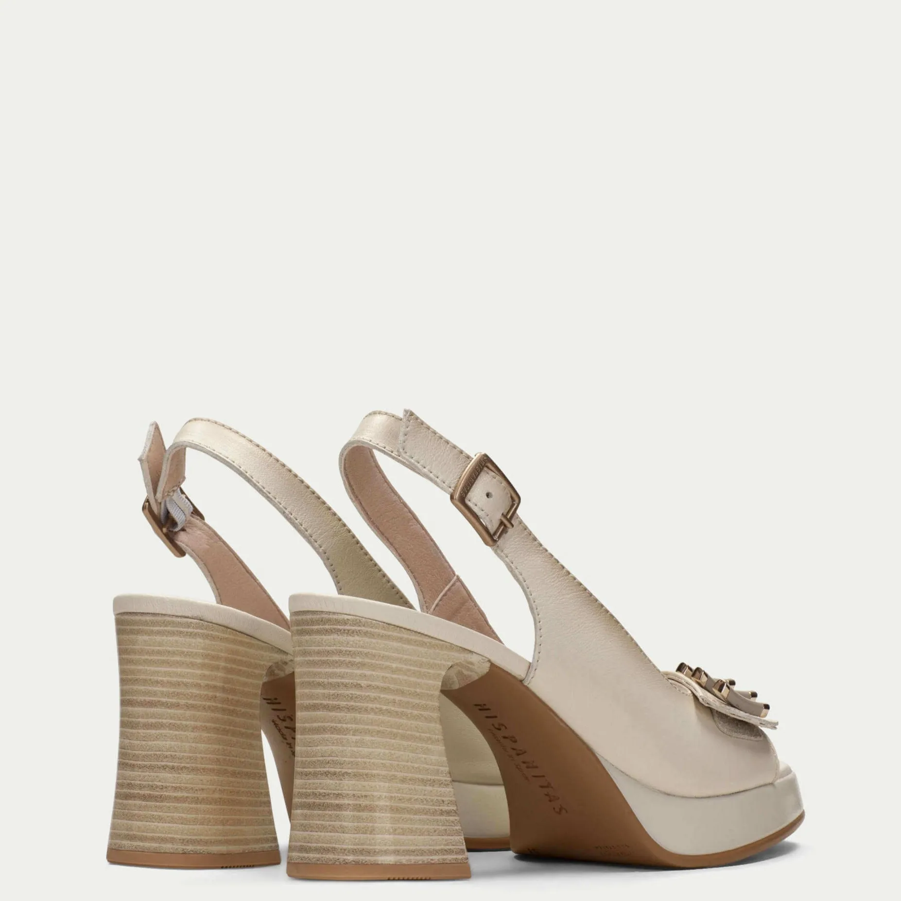 Hispanitas Cream Leather Platform Sling Back Sandals