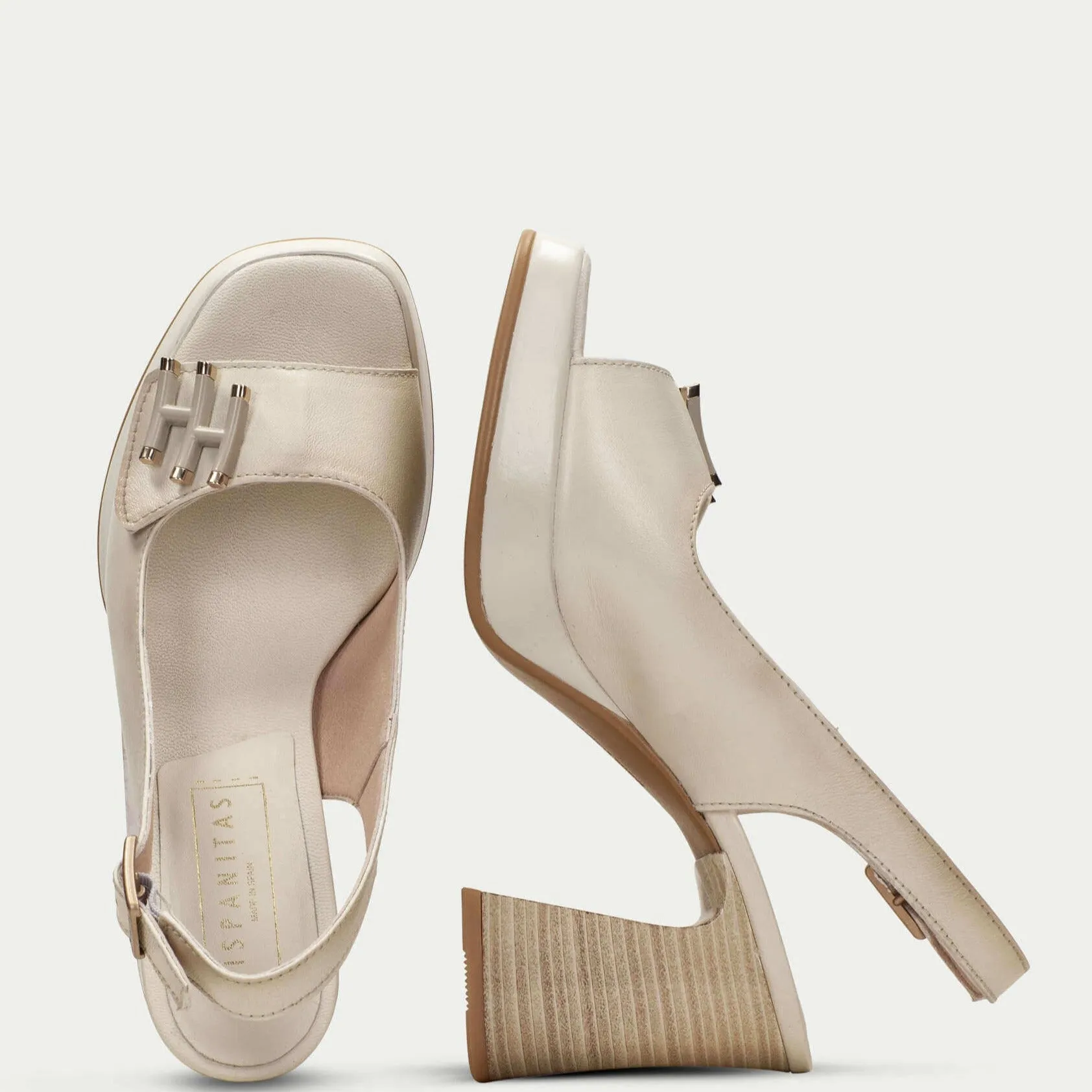 Hispanitas Cream Leather Platform Sling Back Sandals