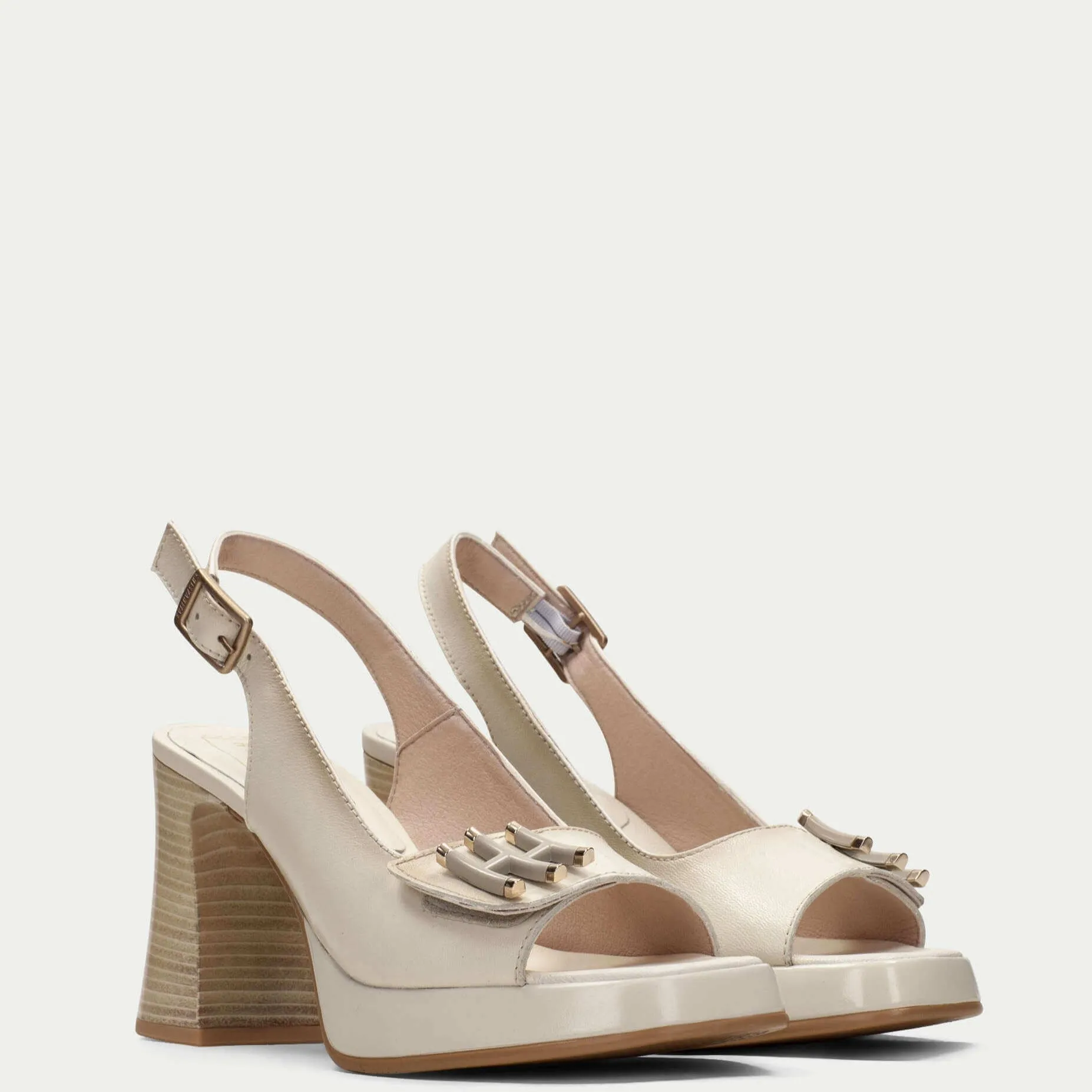 Hispanitas Cream Leather Platform Sling Back Sandals