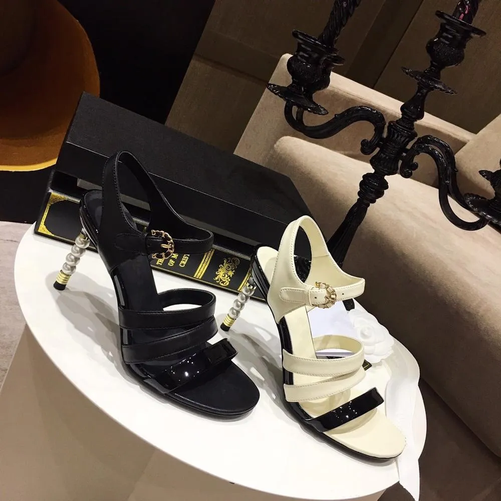 Hot Sale Summer Shoes Women Sexy Pearl Women Sandals Patent Leather Thin Heels Super High Heels Women Sandals