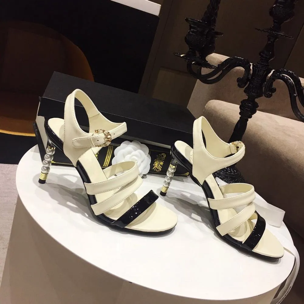 Hot Sale Summer Shoes Women Sexy Pearl Women Sandals Patent Leather Thin Heels Super High Heels Women Sandals