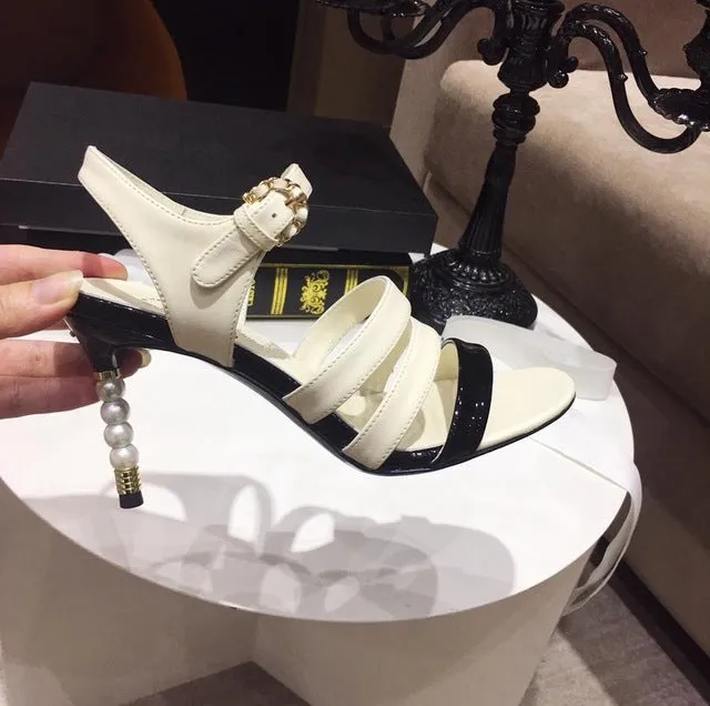 Hot Sale Summer Shoes Women Sexy Pearl Women Sandals Patent Leather Thin Heels Super High Heels Women Sandals