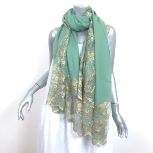 Janavi Metallic Lace-Paneled Cashmere Shawl Scarf Mint/Gold NEW