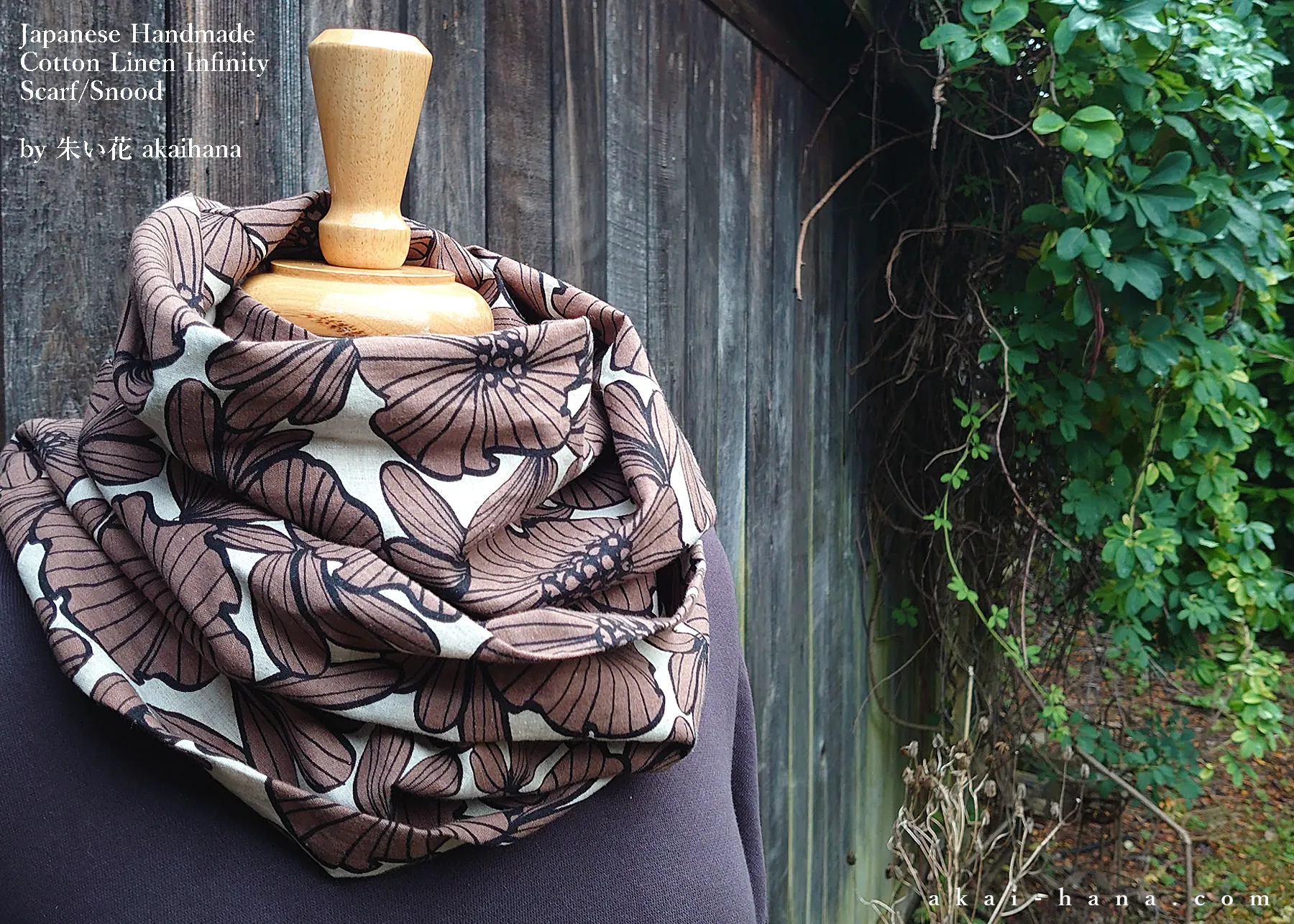 Japanese Handmade Infinity Scarf, Linen x Cotton, Nordic Floral ⦿sinf0036