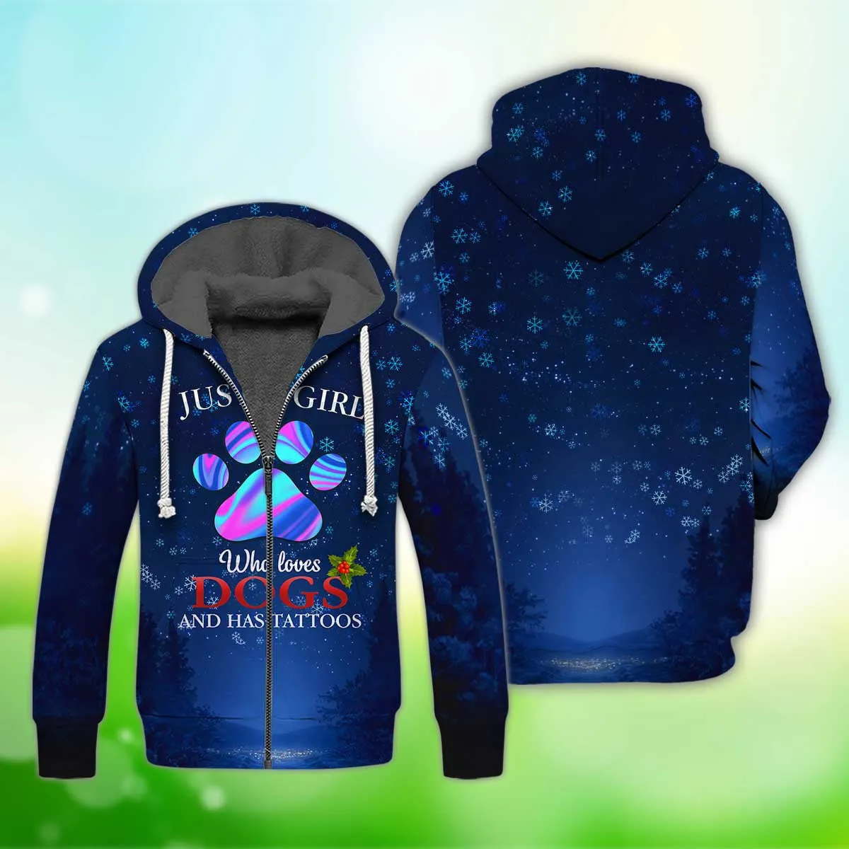 Just A Girl Who Loves Dogs And Has Tattoos Fleece Zipper, Dog Fleece Zipper For Humans