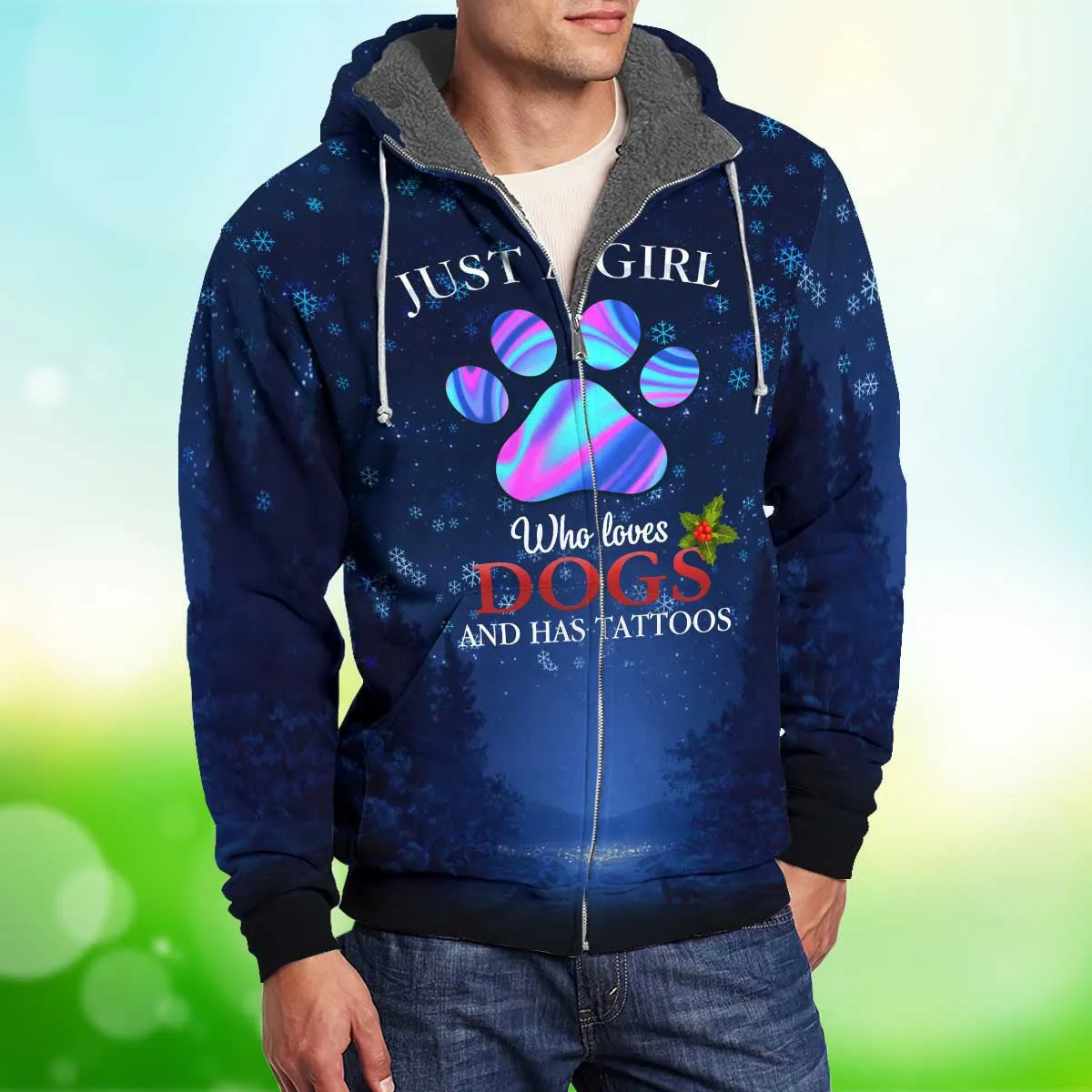 Just A Girl Who Loves Dogs And Has Tattoos Fleece Zipper, Dog Fleece Zipper For Humans