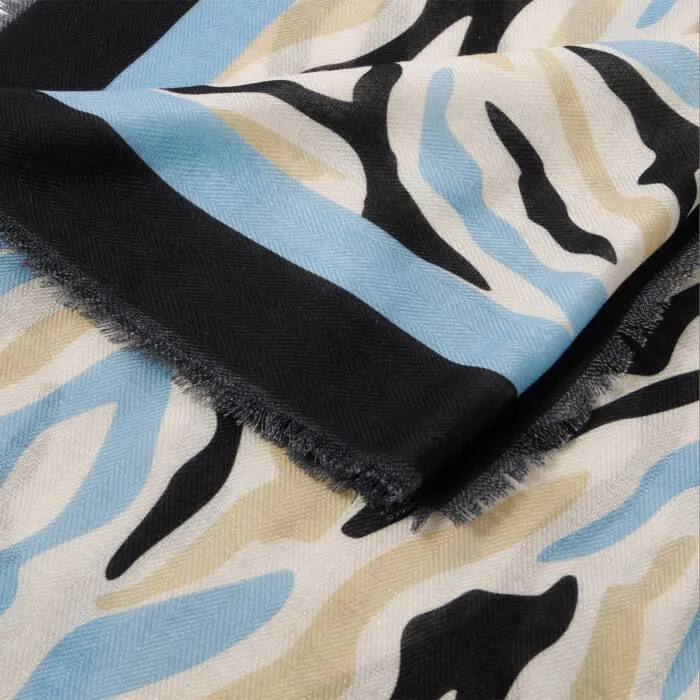 Katie Loxton Ecru, Blue & Black Abstract Zebra Printed Scarf