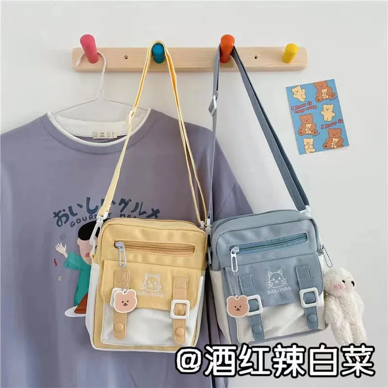 Kawaii Cartoon Cat Embroidery Bag For Women New 2023 Student Small Crossbody Bag Nylon Messenger Bag Phone Bag and Purse Bolso