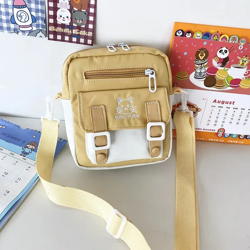 Kawaii Cartoon Cat Embroidery Bag For Women New 2023 Student Small Crossbody Bag Nylon Messenger Bag Phone Bag and Purse Bolso