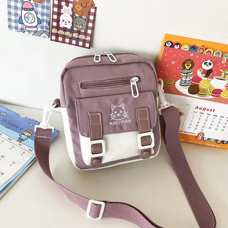 Kawaii Cartoon Cat Embroidery Bag For Women New 2023 Student Small Crossbody Bag Nylon Messenger Bag Phone Bag and Purse Bolso